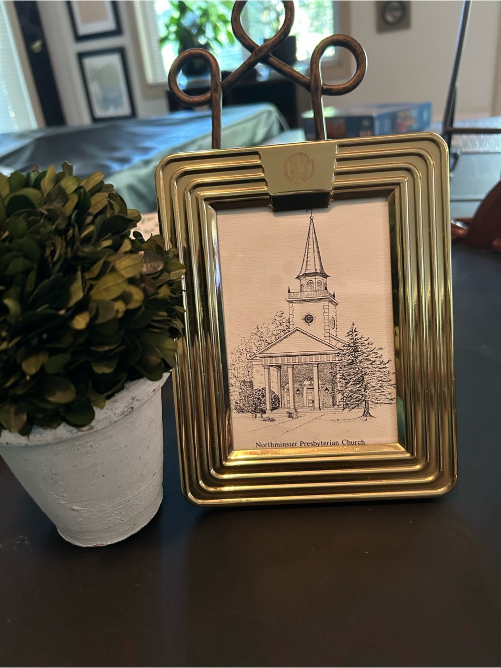 Vintage Brass Plated? Frame with Northminster Presbyterian Church Art